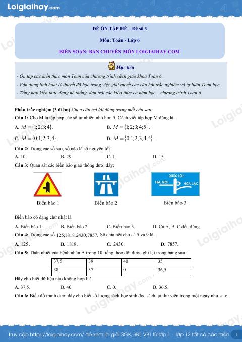 Đề ôn hè Toán 6 lên 7 có lời giải chi tiết - Đề 3